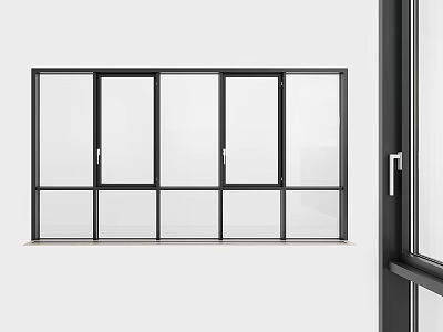 Modern Interior Casement Windows With Black Frame And Clear Glass Panels 3d model