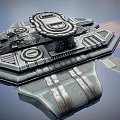 Futuristic Sci Fi Spaceship With Metallic Structure And Thruster Flames