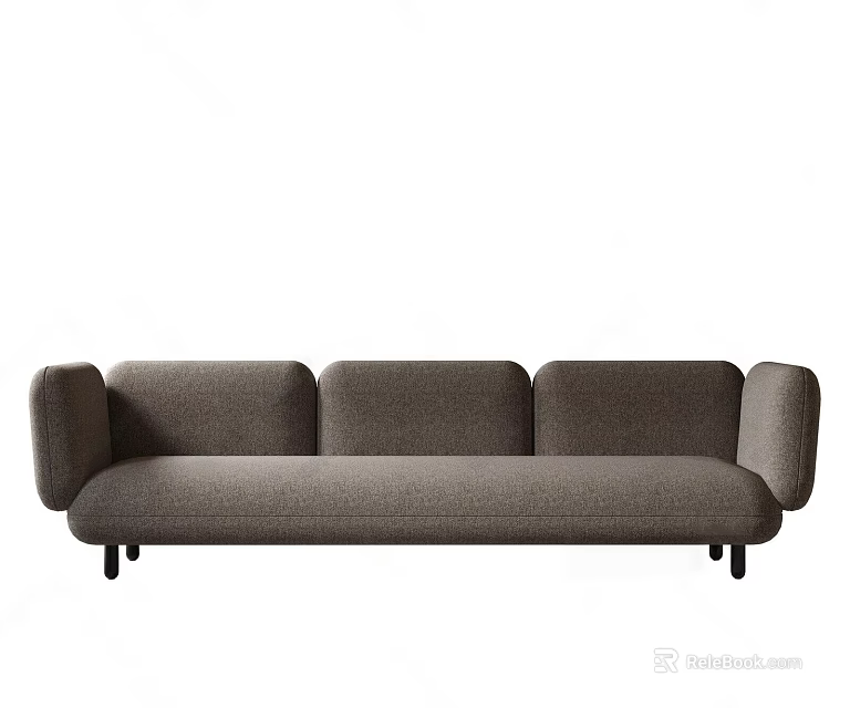Modern Gray Fabric Multi-seater Sofa With Armrests And Black Legs Design 3d model