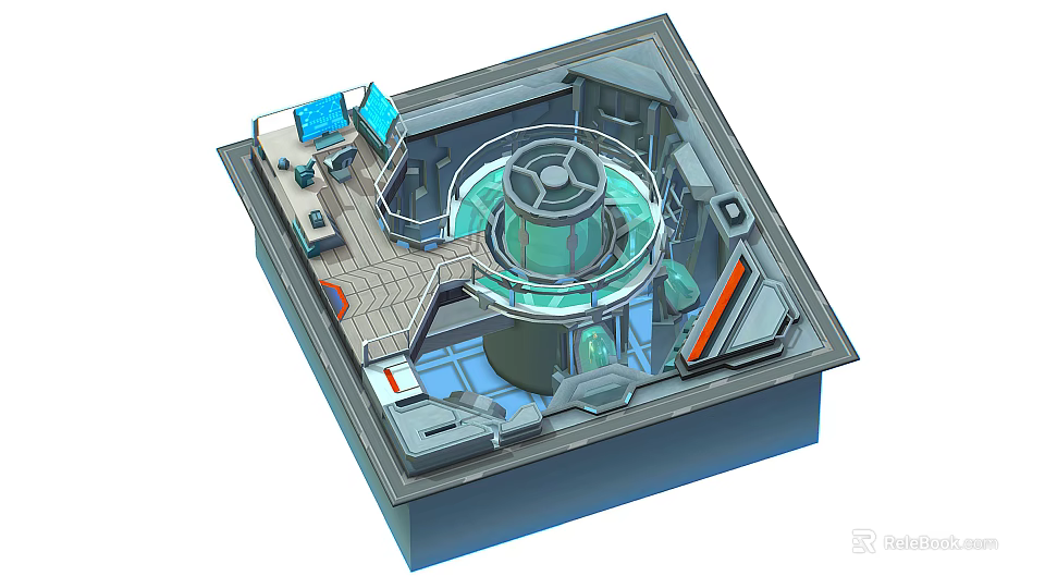 Advanced Research Laboratory With Central Circular Reactor Control Panels and Computer Stations 3d model 