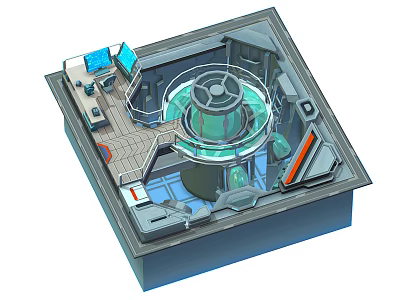Advanced Research Laboratory With Central Circular Reactor Control Panels and Computer Stations 3d model