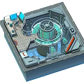 Advanced Research Laboratory With Central Circular Reactor Control Panels and Computer Stations