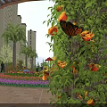 Lush Garden Landscape With Flowers Trees Pergola And Playground In Residential Area