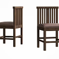 Classic Wooden Dining Chairs With Vertical Slat Back And Brown Padded Seat