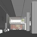 Modern Lobby Front Desk Reception Area With Marble Wall Green Plant And Glass Doors