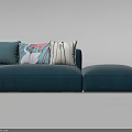 Modern Blue L shaped Sectional Sofa With Striped And Patterned Throw Pillows And Light Frame 3d model