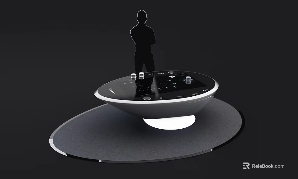 Modern Circular Smart Console With Interactive Display Illuminated Base And User Silhouette 3d model 
