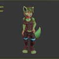 Green Fur Anthropomorphic Wolf Character With Gray Tank Top Dark Pants And Blue Lines
