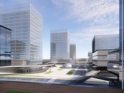 Modern Urban Architecture With Tall Glass Buildings Open Plaza And Walkways 3d model