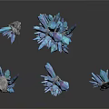 Blue Crystal Clusters With Gray Stone Bases In Various Sizes For Home Decor
