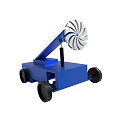 Blue Mechanical Device Design With Turbine Fan And Black Wheels Structure 3d model