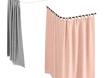 Gray and Pink Linen Curtains with Hanging Hooks for Home Decoration 3d model