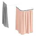 Gray and Pink Linen Curtains with Hanging Hooks for Home Decoration