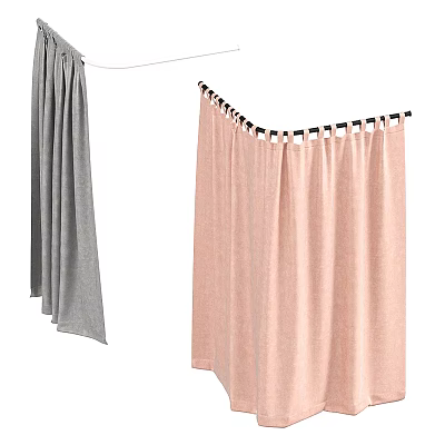 Gray and Pink Linen Curtains with Hanging Hooks for Home Decoration 3d model