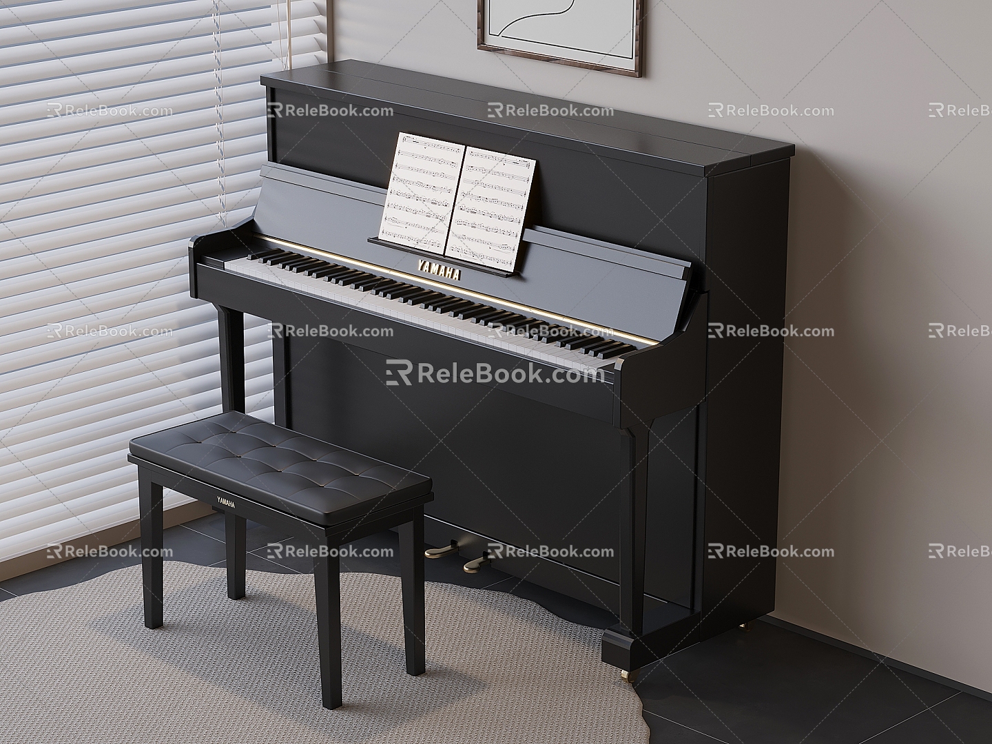 Yamaha Lacquered Piano Black Piano Stool 3d model