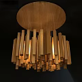 Abstract Geometric Pendant Light With Wooden Slats And Warm Glow Effect