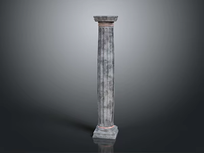 Classical Textured Gray Column With Ornate Capital and Sturdy Base Against Simple Dark Background 3d model