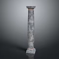Classical Textured Gray Column With Ornate Capital and Sturdy Base Against Simple Dark Background