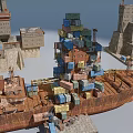 Rusty Cargo Ship Loaded With Colorful Containers In Urban Area 3d model