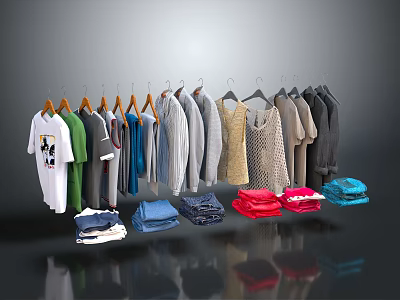 Fashion Clothing Collection with Hanging Tops Dresses and Folded Colorful Apparel 3d model