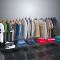 Fashion Clothing Collection with Hanging Tops Dresses and Folded Colorful Apparel
