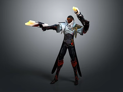 Futuristic Character In Tech Inspired Outfit With Glowing Weapons And Dynamic Stance 3d model