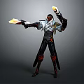 Futuristic Character In Tech Inspired Outfit With Glowing Weapons And Dynamic Stance