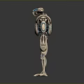 Sci Fi Metallic Robot With Blue Glowing Eyes And Mechanical Limb Structure