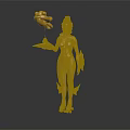 Golden Female Statue Holding Snake Object And Tray With Fin Decorations On Dark Background