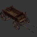 Old Wooden Horse-Drawn Wagon With Large Wheels And Wooden Seat On Grassy Ground