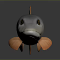 3D Fish Model With Gray Body Orange Fins And Tail Long Snout And Yellow Eyes