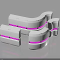 White Modular Scene Components With Pink Accent Lines And Curved Geometric Shapes