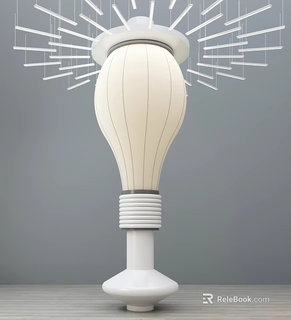 Modern White Column With Bulb Shaped Top And Decorative Lines Design 3d model 