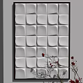 Modern White 3D Square Wall Hanging Decor with Brown Frame and Red Flower Branch