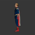 Game Movie Character in Blue Costume with Red Cape Gold Accents and Red Boots