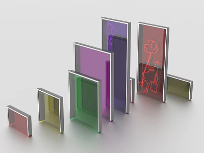 Colorful Glass Panels In Various Hues Arranged In Modern Display Design 3d model