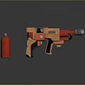 Orange Red Sci Fi Weapon With Vintage Industrial Design Mechanical Handle And Gas Cylinder