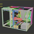 Industrial Machine With Transparent Glass Enclosure And Internal Mechanical Components System