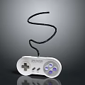 Retro White Game Controller With Black Cable And Purple Buttons 3d model
