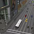 Busy Commercial Street With Tall Buildings Billboards Pedestrians And Vehicles