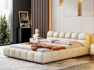 Modern Double Bed Italian Minimal Square Bed Italian Minimal Double Bed 3d model