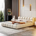 Cream Colored Double Bed with Upholstered Headboard in Modern Bedroom Interior
