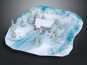 Modern Cartoon Scene Cake Room Cake House Snow House 3d model