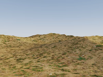 Natural Garden Landscape With Rolling Hills Sparse Grass And Small Stones Under Blue Sky 3d model