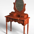 Wooden Brown Dressing Table With Oval Mirror Carved Legs And Drawers