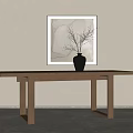 Wooden Dining Table With Black Vase And Abstract Painting On Neutral Wall 3d model