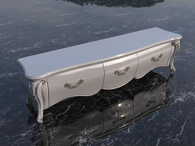 Elegant White TV Stand With Curved Design And Metal Drawer Handles 3d model