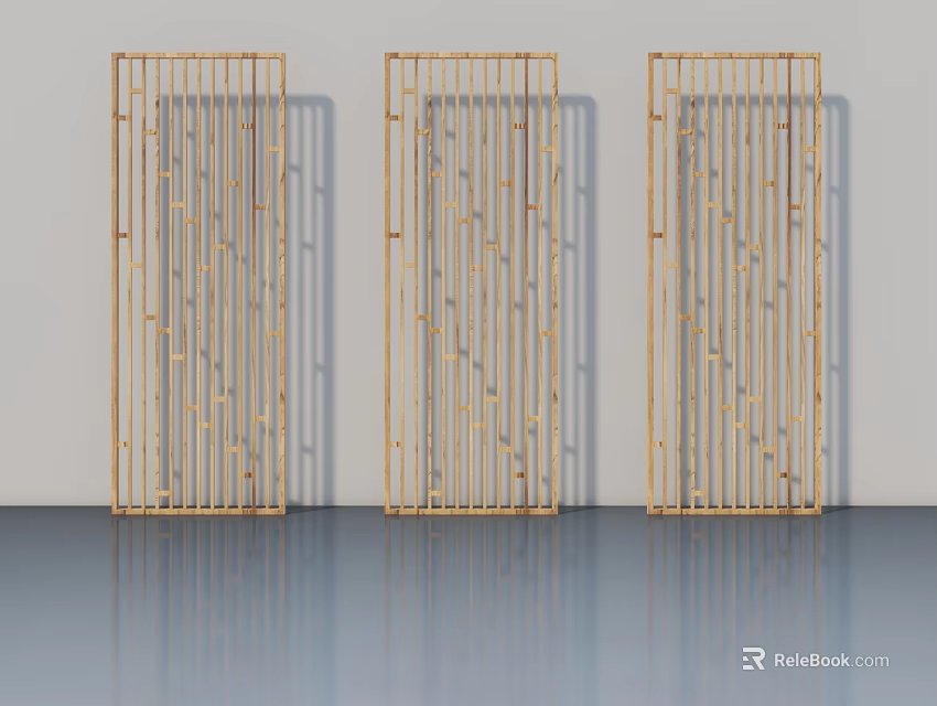 Three Golden Bamboo Hinged Doors With Vertical Slats For Interior Design 3d model
