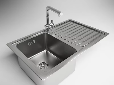 Modern Single Bowl Stainless Steel Kitchen Sink With Faucet And Drainboard 3d model