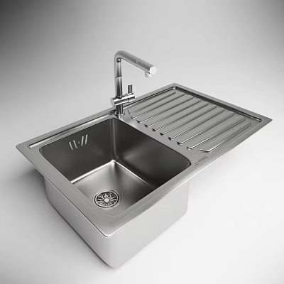Modern Single Bowl Stainless Steel Kitchen Sink With Faucet And Drainboard 3d model